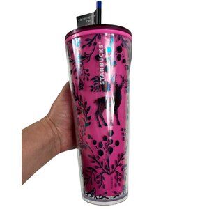 Starbucks 24oz Holiday 2022 Tumbler Woodland Lace Pink Color Changing Cold Drink